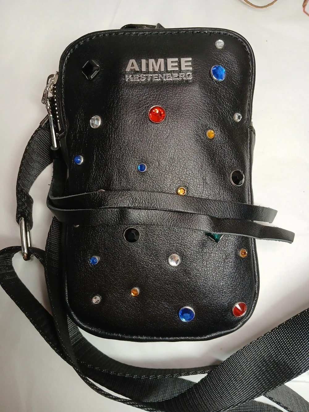Aimee Kestenberg Black Leather Jeweled Mini Crossbody Handbag